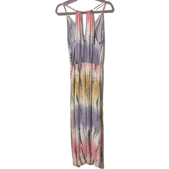 Venus Tie-Dye Maxi Dress Small Pink Orange Purple Tassel Boho Beachy Vibes - Picture 3 of 8